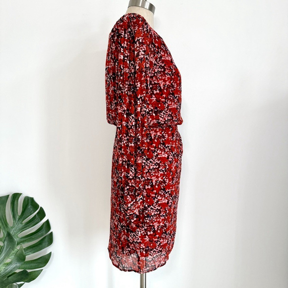 The Kooples Red Floral Long Sheer Sleeve Mini Wrap Dress Womens Size 0 Paris - Picture 6 of 16